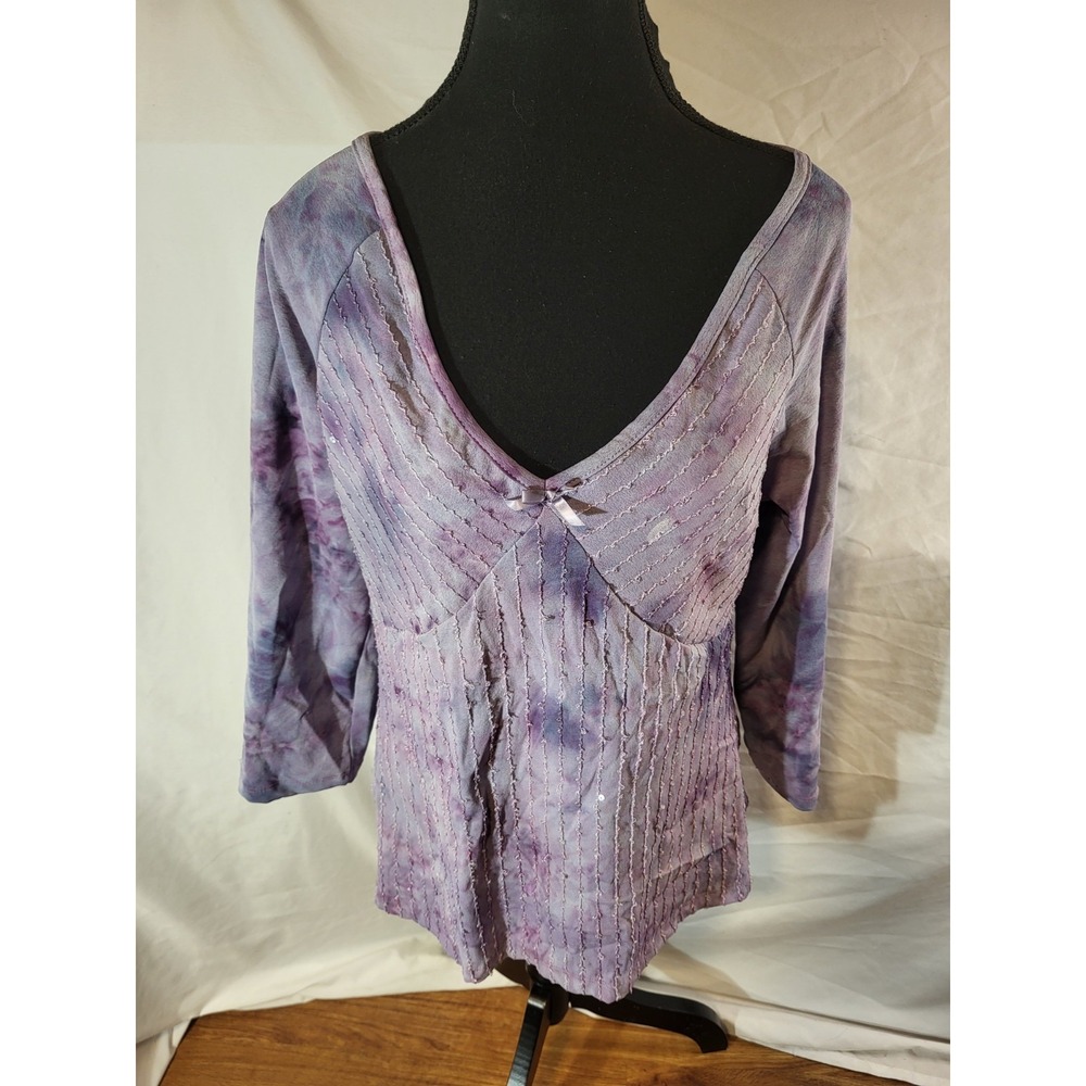 Vtge Y2K Fashion Bug Fairy Grunge Top L Tie Dye Sequin Embroidered USA Purple - Picture 1 of 6